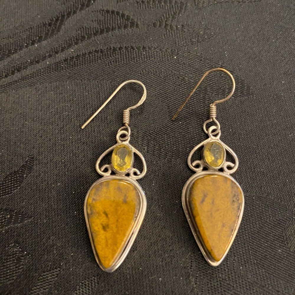 Elegant Sterling Silver 925 Dangle Earrings With Semi Precious Stones